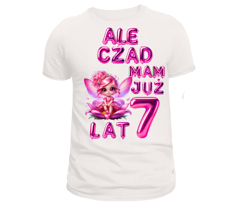 T-shirt biały urodzinowy ale czad mam już 7 lat wróżka