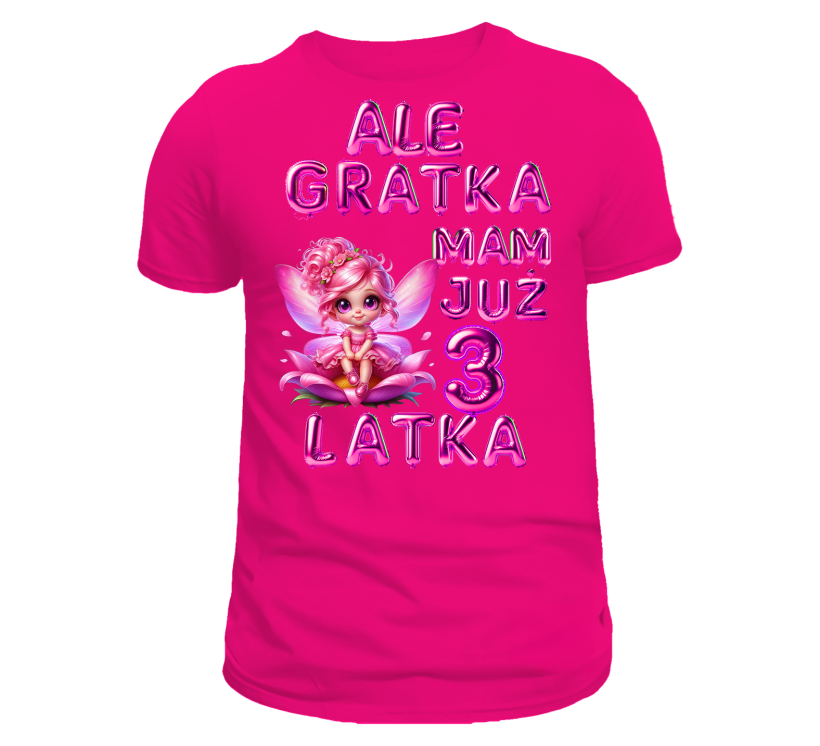 T-shirt różowy urodzinowy ale gratka mam już 3 latka wróżka