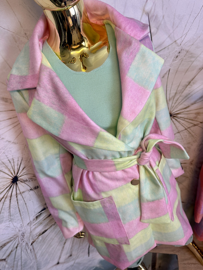 Płaszcz midi klasyczny Pastelowa Krata Minouu