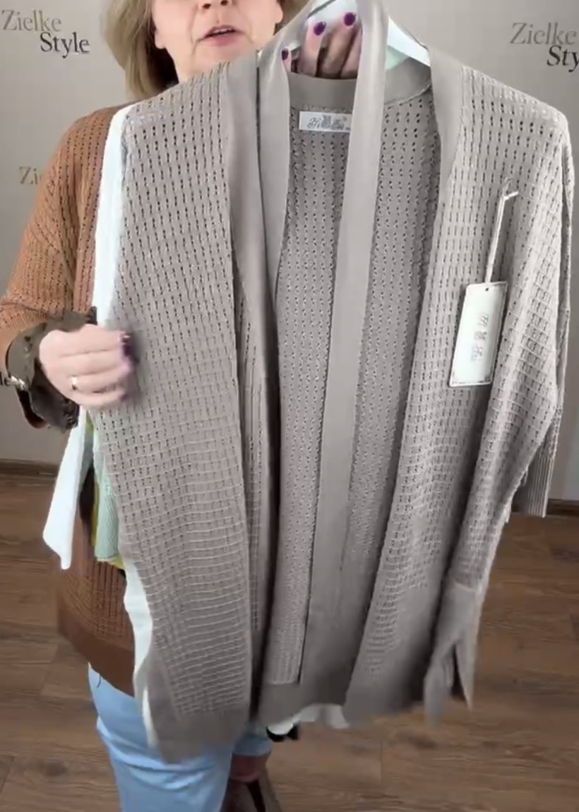 Narzutka ażurowa jednokolorowa z paskiem - ( m/l, xl/2xl ) - 8360 - fango