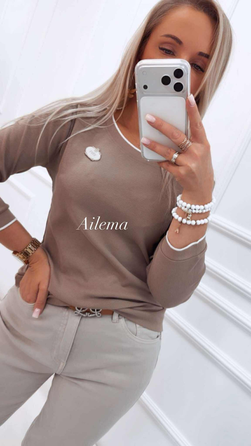 Bluzka Megi prążek okrągły dekolt B1184 broszka