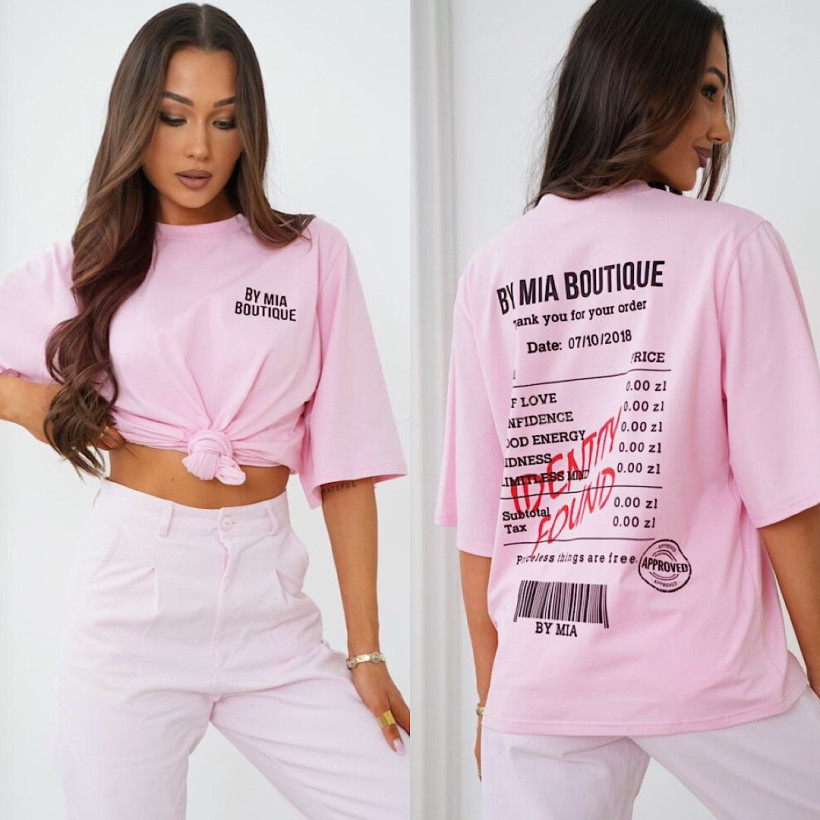 T-Shirt Boyfriendowy Boutique By Mia Cukierkowy Róż