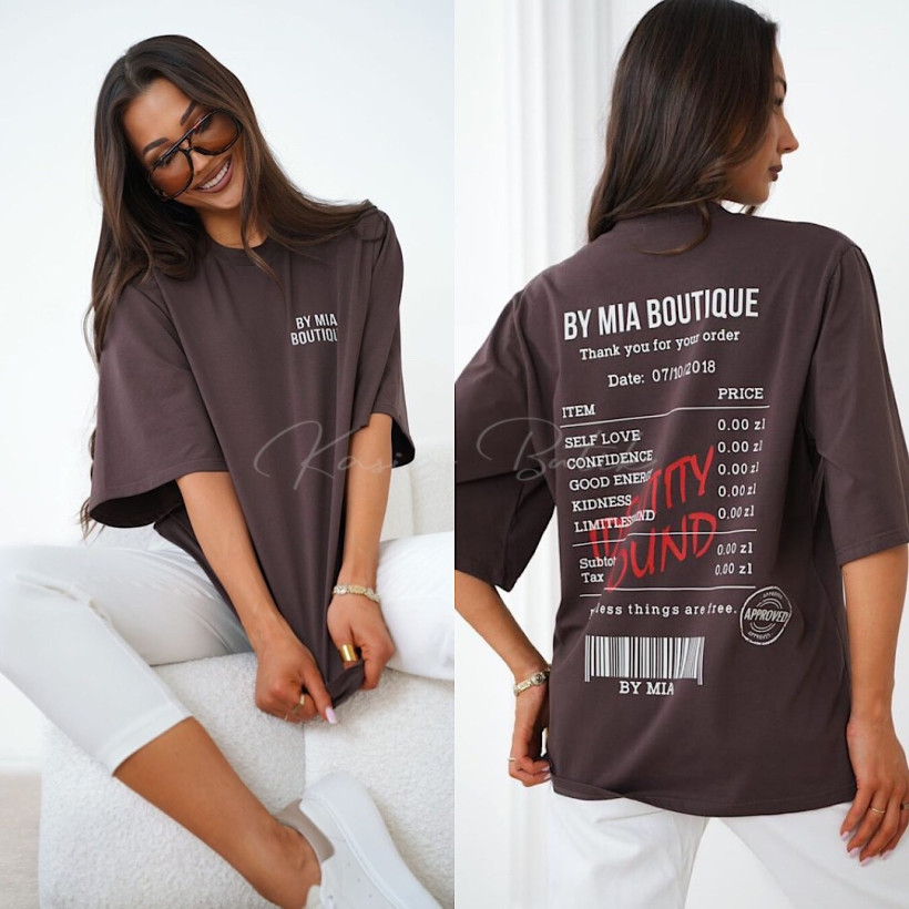 T-Shirt Boyfriendowy Boutique By Mia Czekoladowy
