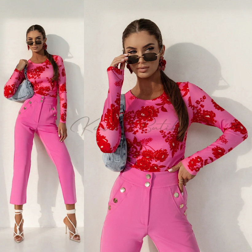 Bluzka Wiskozowa Shira Różowo&Czerwone Kwiaty