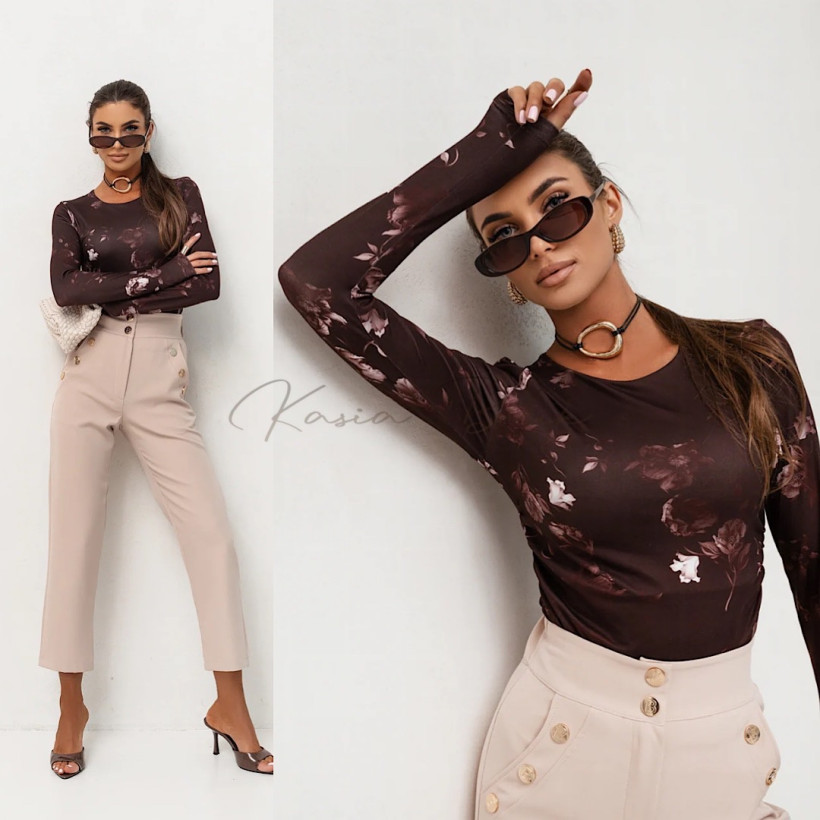 Bluzka Wiskozowa Shira Czekoladowe Kwiaty
