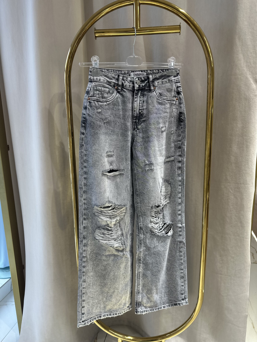 TOXIC SPODNIE JEANS SZARE DZIURY