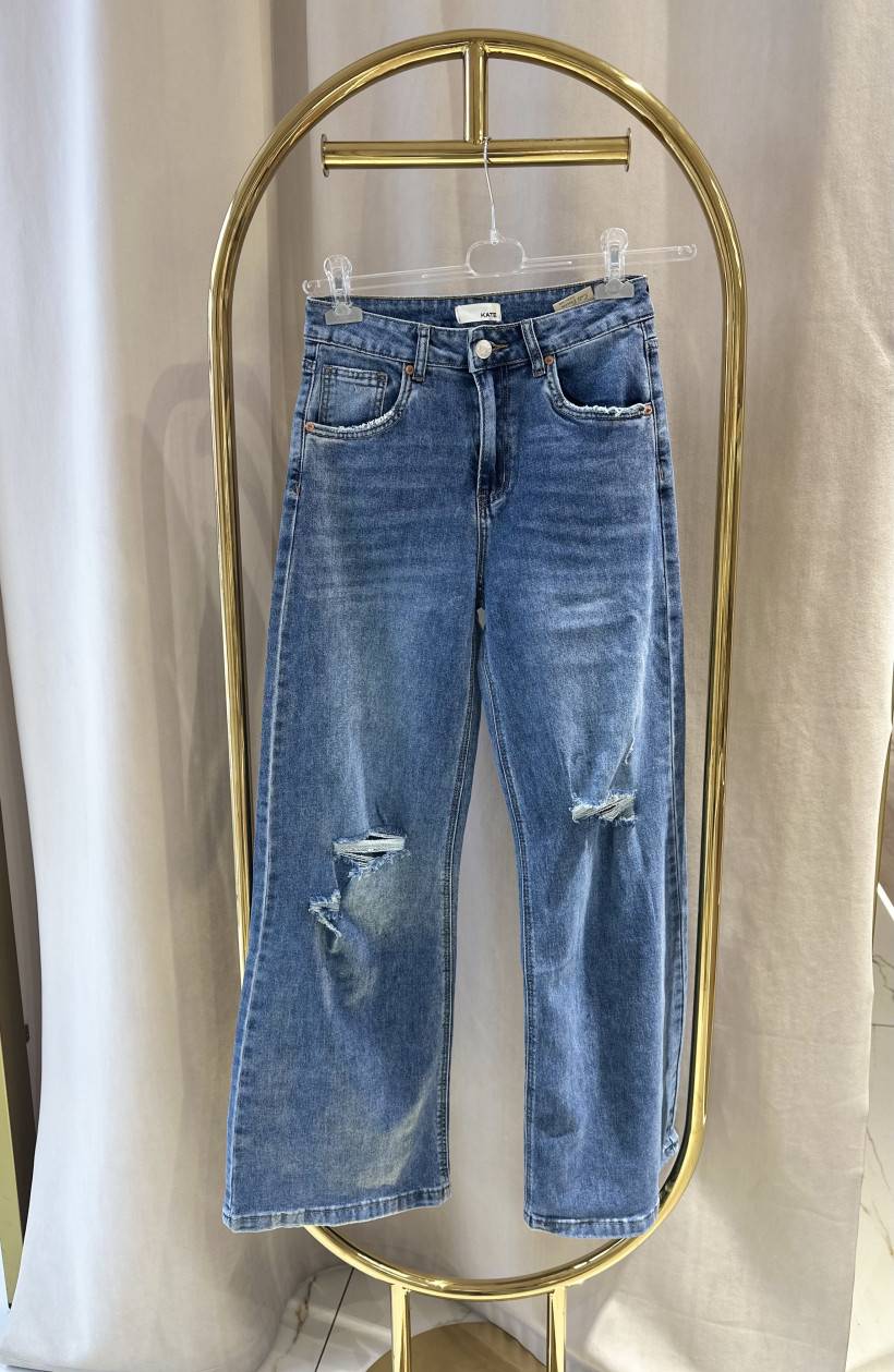 KATE SPODNIE JEANS GRANAT SZEROKIE STRZĘPIENIA