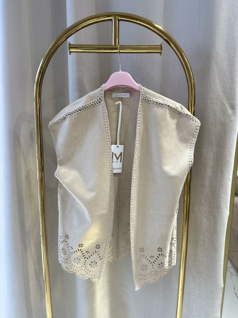 LM KAMIZELKA BEŻOWA ZAMSZ BOHO