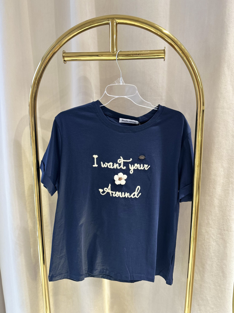 AMOUR TSHIRT NAPIS KWIATEK GRANAT