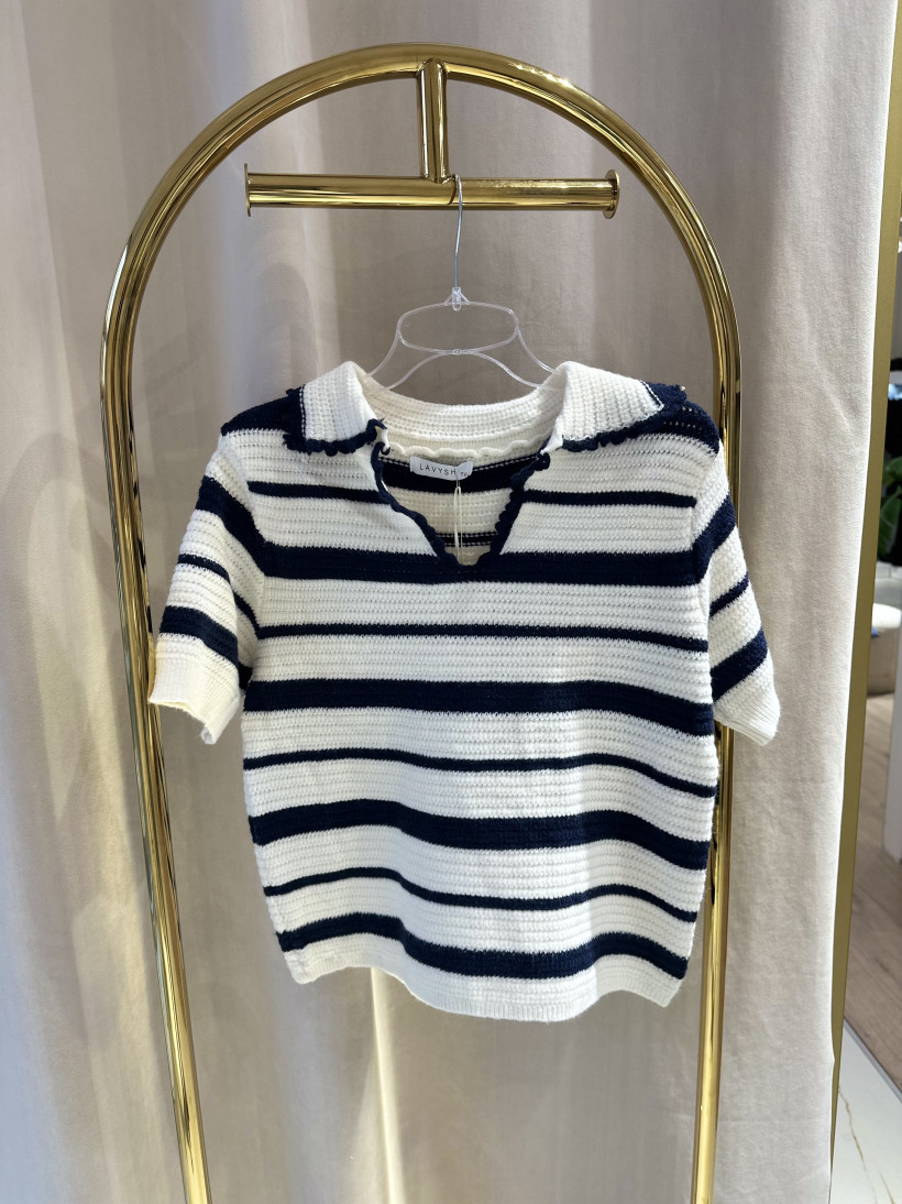 LAV SWETEREK PASKI ŚMIETANKOWO GRANATOWY