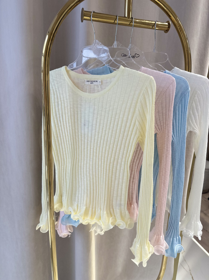 J&H BLUZKA MGIEŁKA FALBANKA DŁUGI RĘKAW ŻÓŁTY