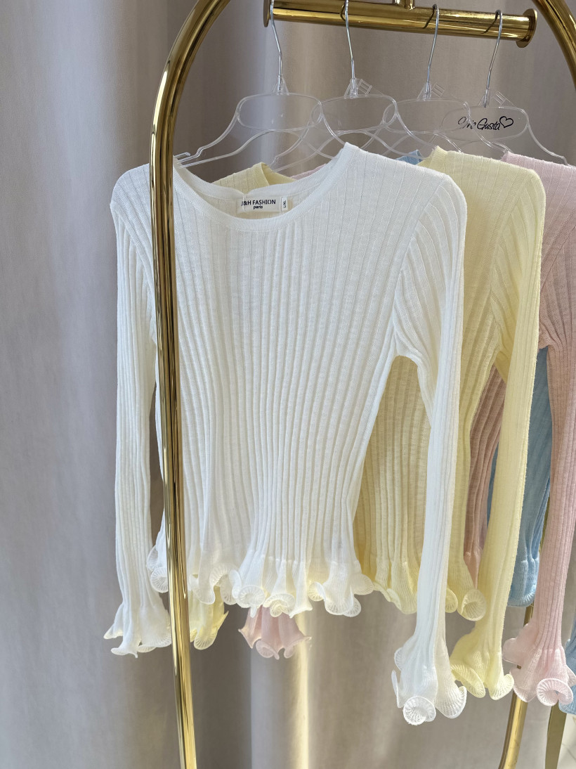 J&H BLUZKA MGIEŁKA FALBANKA DŁUGI RĘKAW ŚMIETANKA