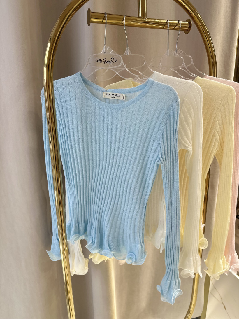 J&H BLUZKA MGIEŁKA FALBANKA DŁUGI RĘKAW BLUE