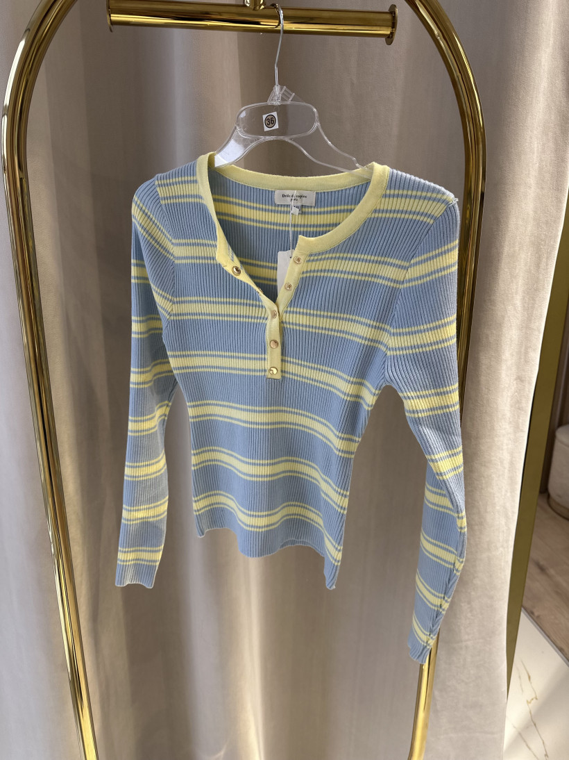 DROLE BLUZKA PRĄŻEK PASKI BŁĘKITNO ŻÓŁTE