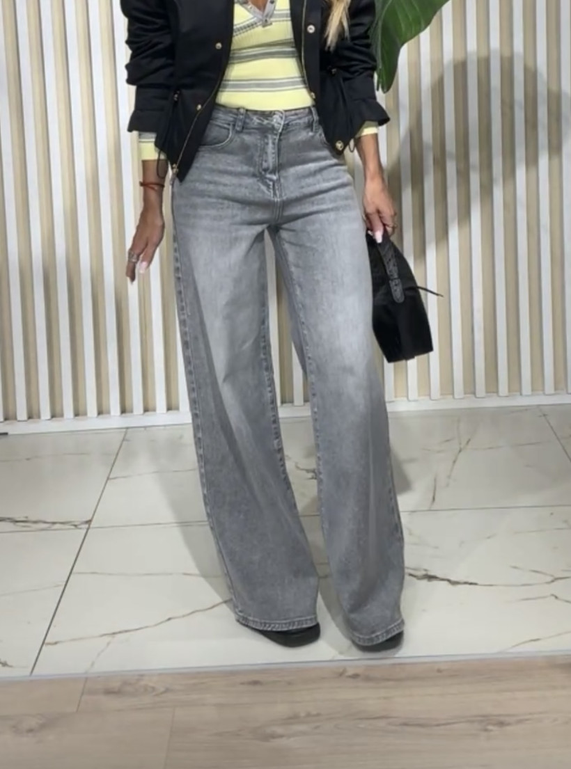 SARAH SPODNIE JEANS WIDE LEG SZARE