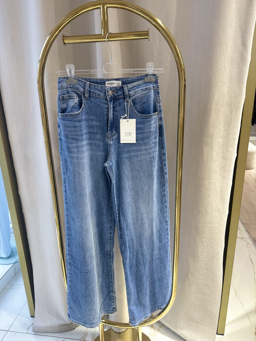 SARAH SPODNIE JEANS WIDE LEG JASNE
