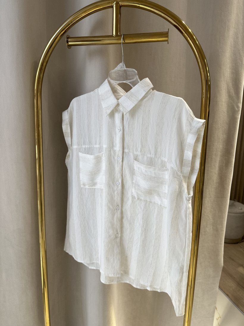 UNIKA KOSZULA BEŻ PASKI KRÓTKI RĘKAW