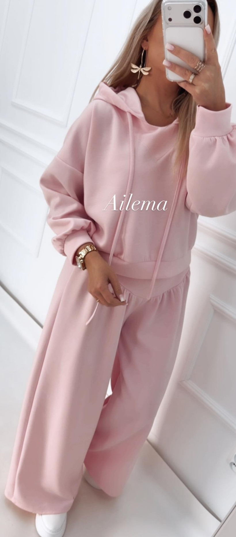 Komplet masełko bluza z kapturem KM41 i szerokie spodnie