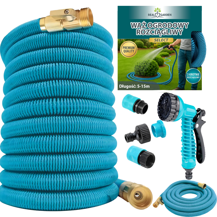 Wąż ogrodowy elastyczny rozciągliwy 5-15m pistolet 1/2 3/4 zraszacz premium