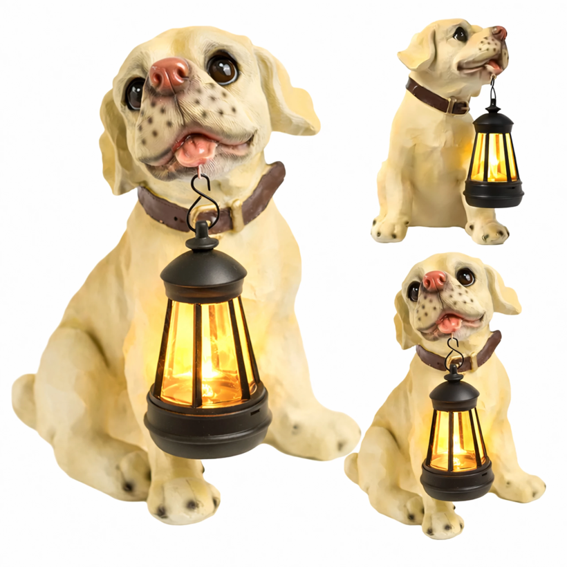 Lampka solarna ogrodowa ozdobna ozdoba pies z lampionem led dekoracja