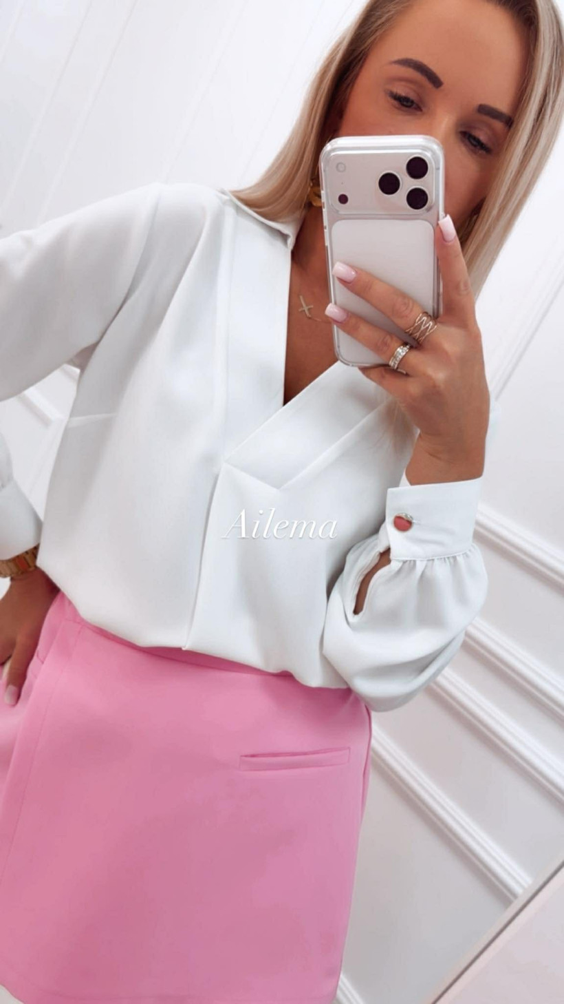 WYPRZEDAŻ Koszula Borowiecki dekolt V KS94 z kołnierzykiem