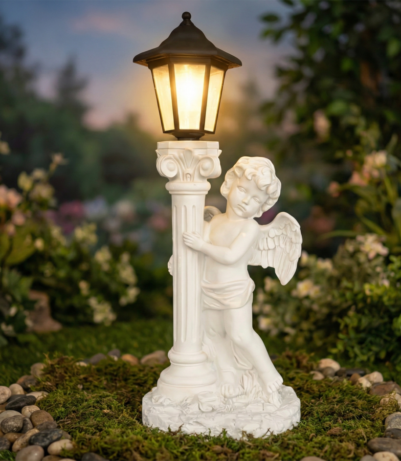 Figurka świecznik dekoracja posążek aniołek solarny led do ogrodu na grób 49cm kolor biały