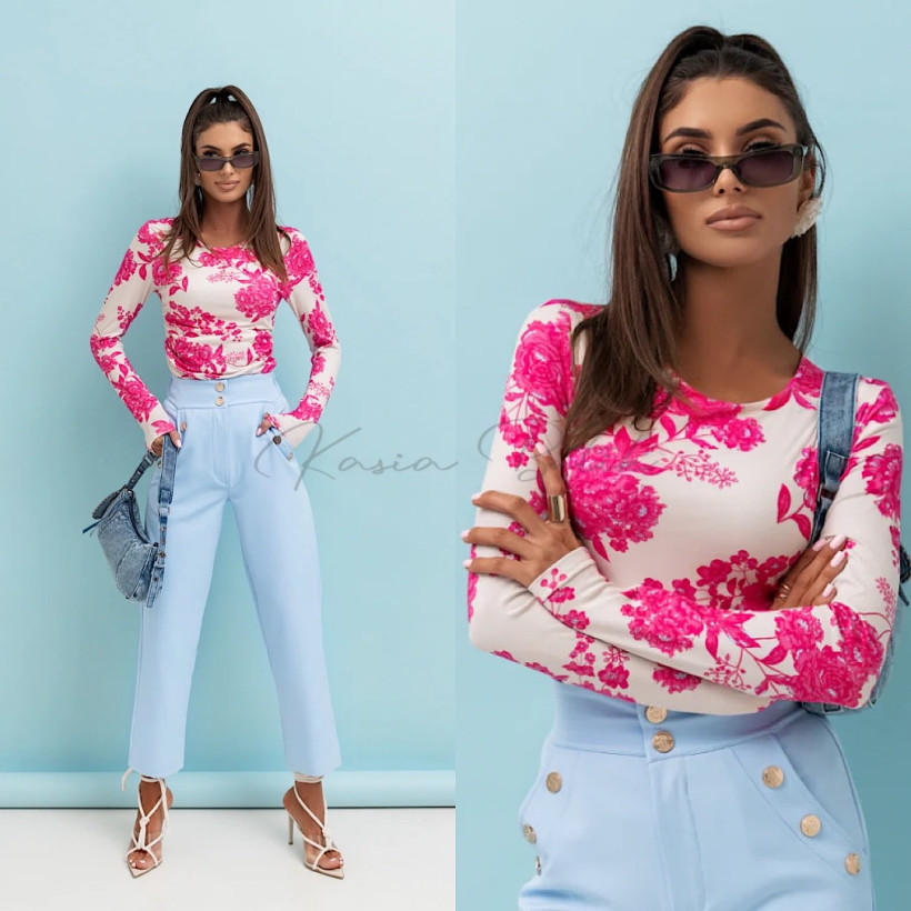 Bluzka Wiskozowa Shira Fuksjowo&Beżowe Kwiaty