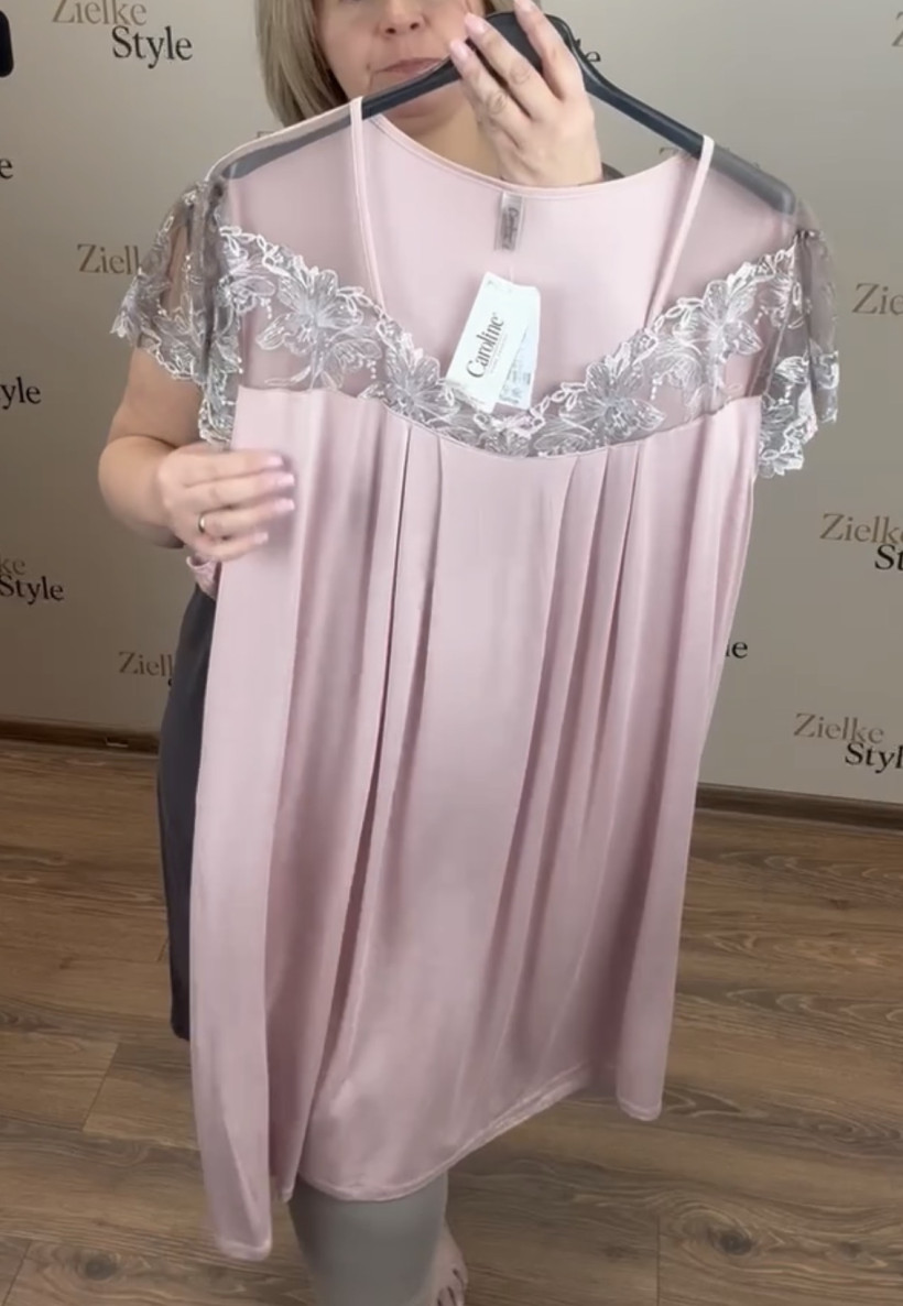 Koszula nocna permanentna góra z gipiurą - 6xl - 86128 / 86131- pudrowa