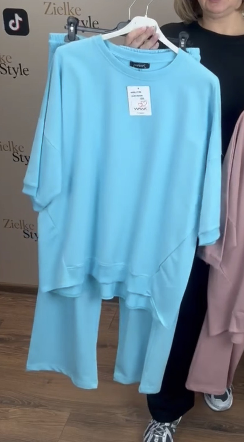 Komplet bluzka + spodnie na gumie jednokolorowe, ww - 946 - blękit