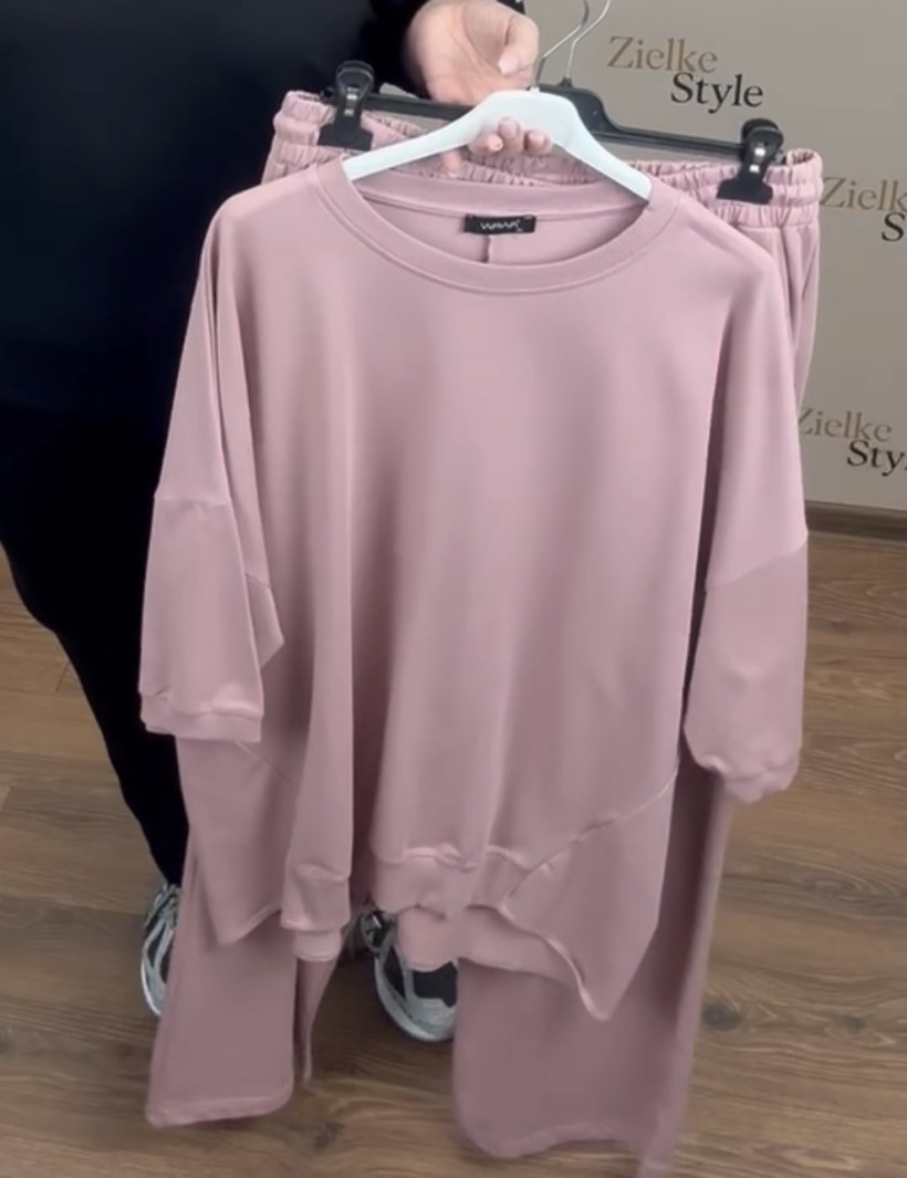 Komplet bluzka + spodnie na gumie jednokolorowe, ww - 946 - pudrowy róż