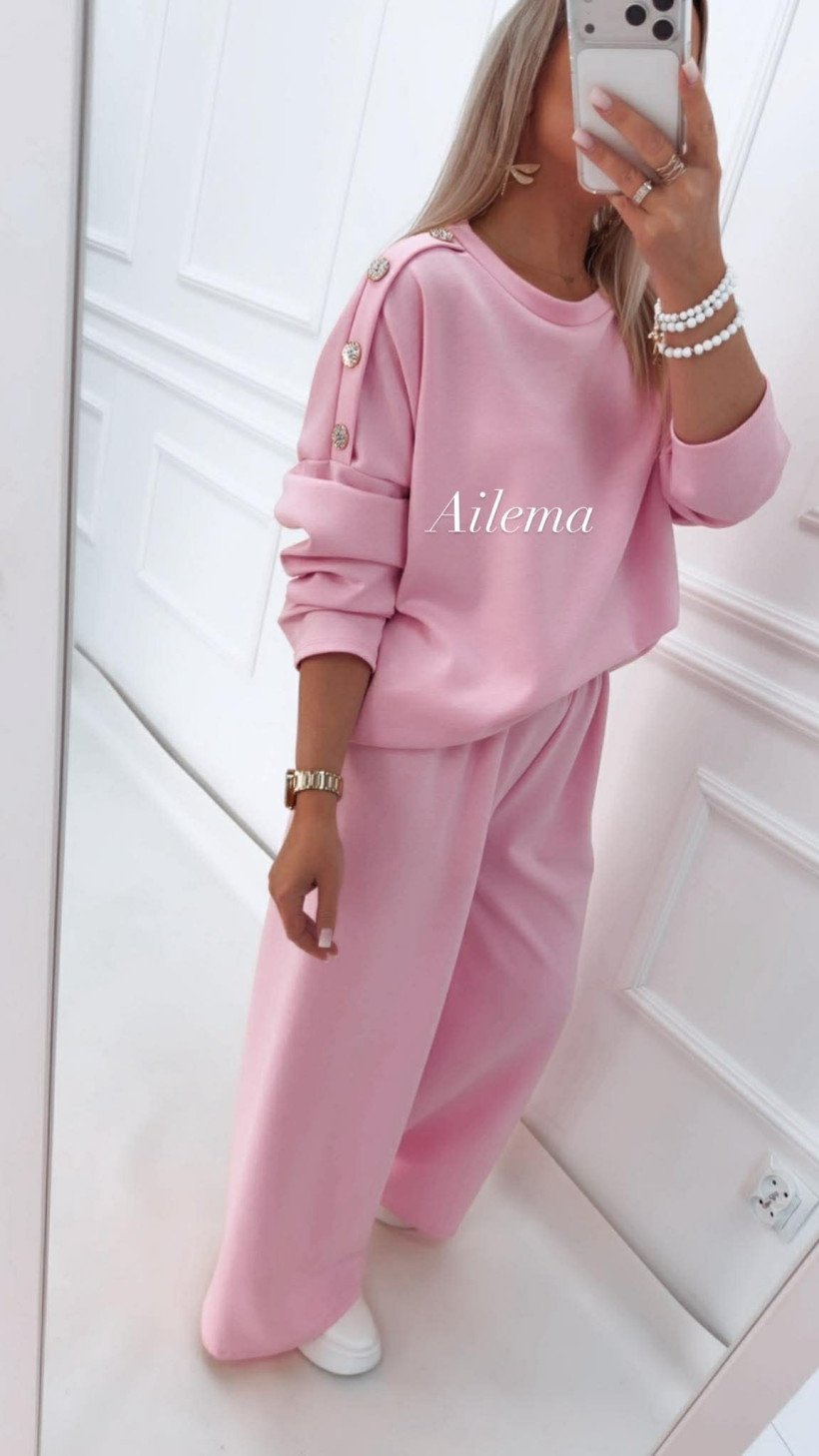 Komplet masełko bluza guziki na ramionach KM98 spodnie szeroka nogawka