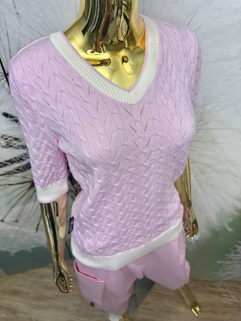 Sweterek ‘warkoczyk’  z krótkim rękawem  Minouu 