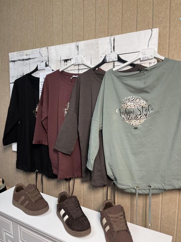 STYL megi bluzka dlugi rekaw wiązana na dole nadruk koło, rozne kolory