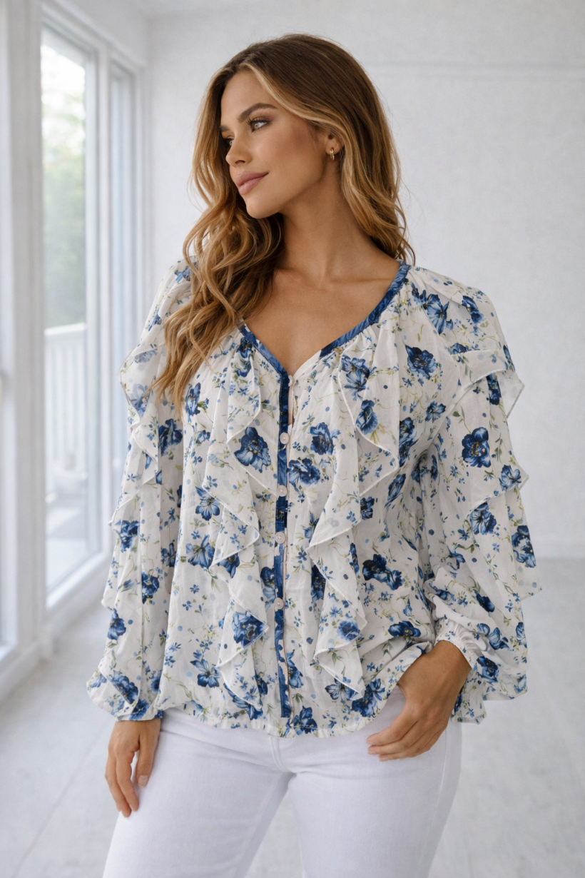 KOSZULA FALBANA KWIATKI