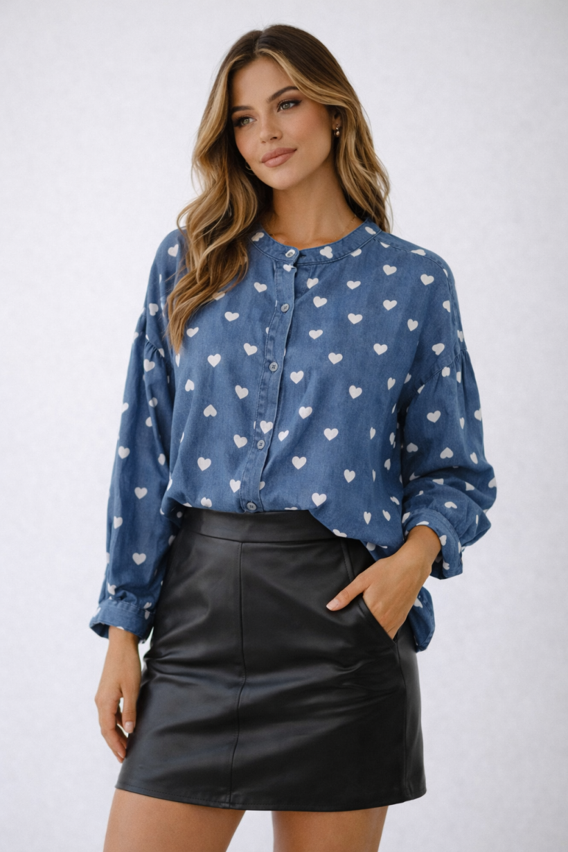 KOSZULA SERDUSZKA STOJKA JEANSOWA