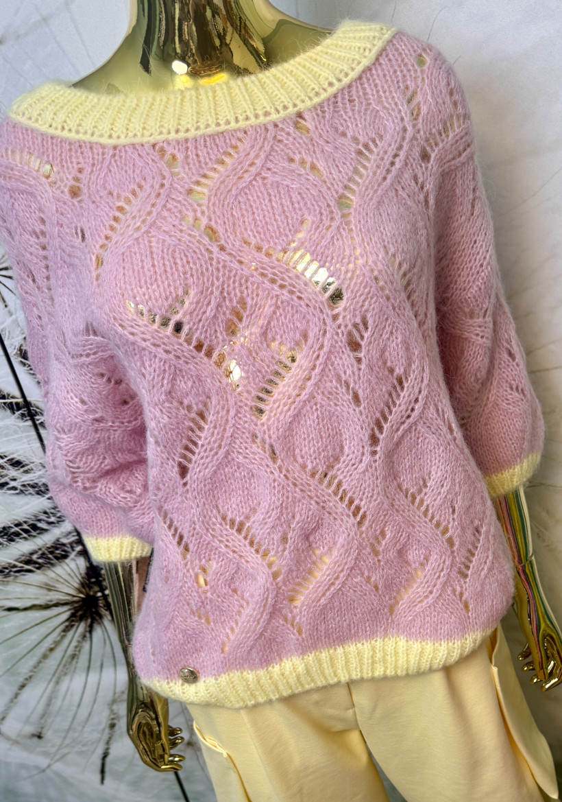 Sweterek ażurowy baby alpaca krótki rękaw Minouu 