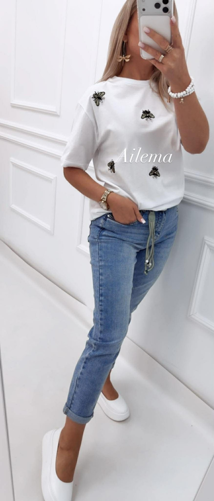 Jeansy M.Sara Mom Fit M1082-5 pasek