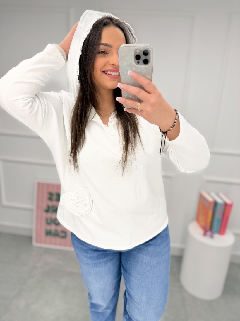 Bluza z kapturem Rose biała