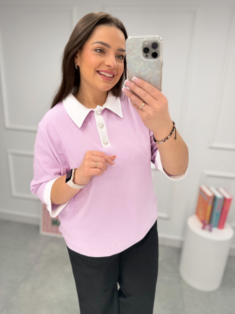 Bluzka prążkowana LOVE liliowa 