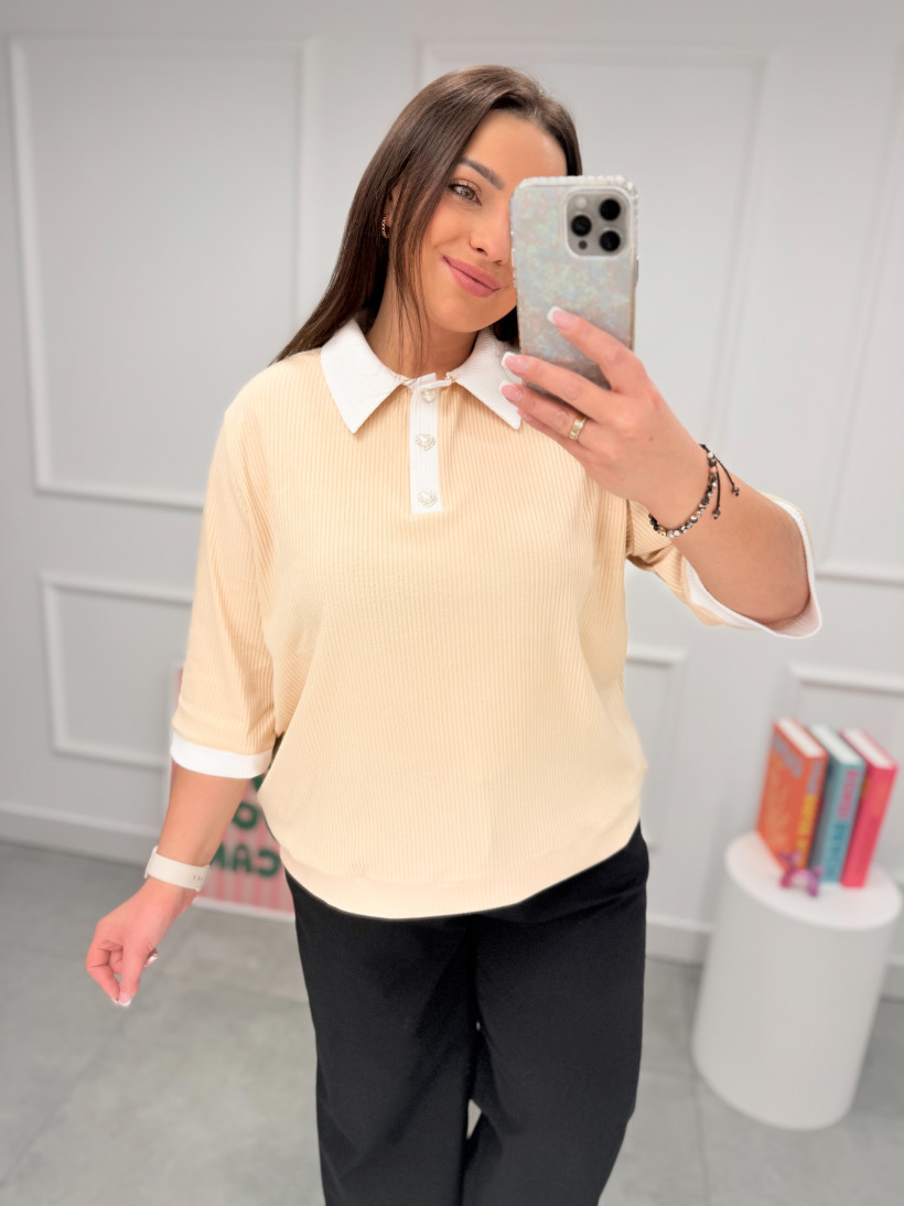 Bluzka prążkowana LOVE kremowa 