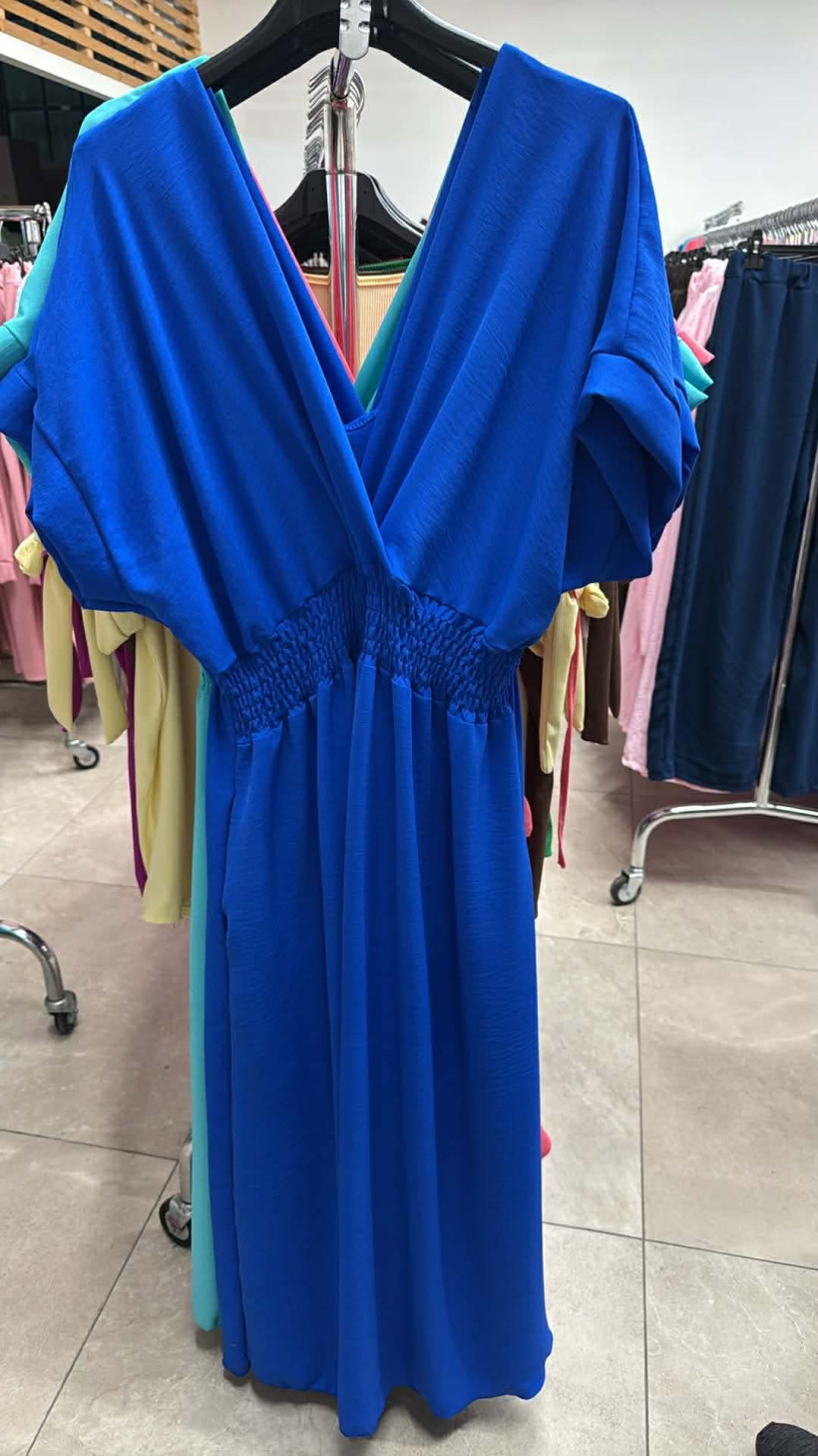 Italia nr.9 - Sukienka jednokolorowa maxi  - zakładany dekolt - chaber