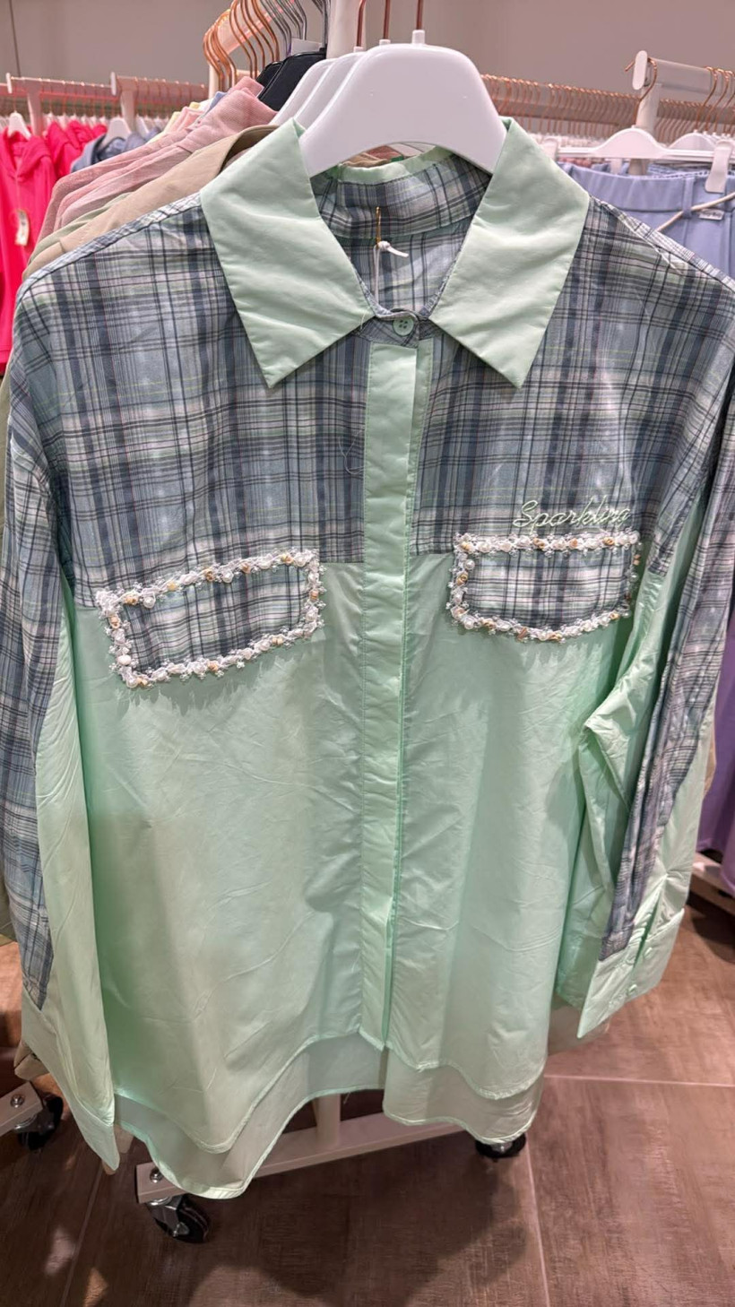 Italia nr.9 - Koszula dwukolorowa - ozdoby na kieszeni - miętowy