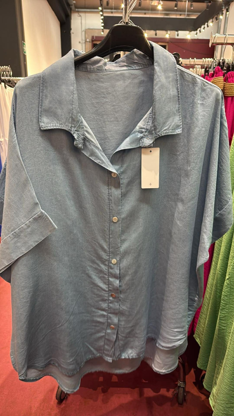 Italia nr.9 - Koszula jednokolorowa jeansowa - 661037 - jasna