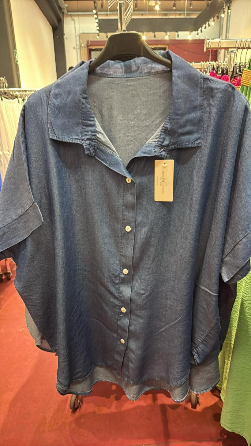 Italia nr.9 - Koszula jednokolorowa jeansowa - 661037 - ciemna