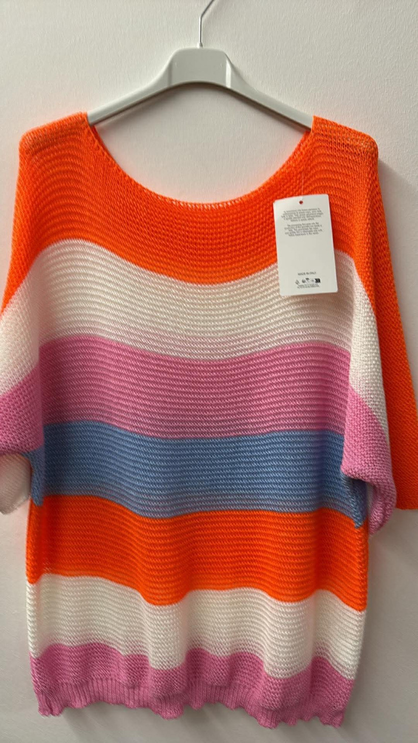 Italia nr.9 - Sweter niciakowy w pasy - 9530 - pomarańcz