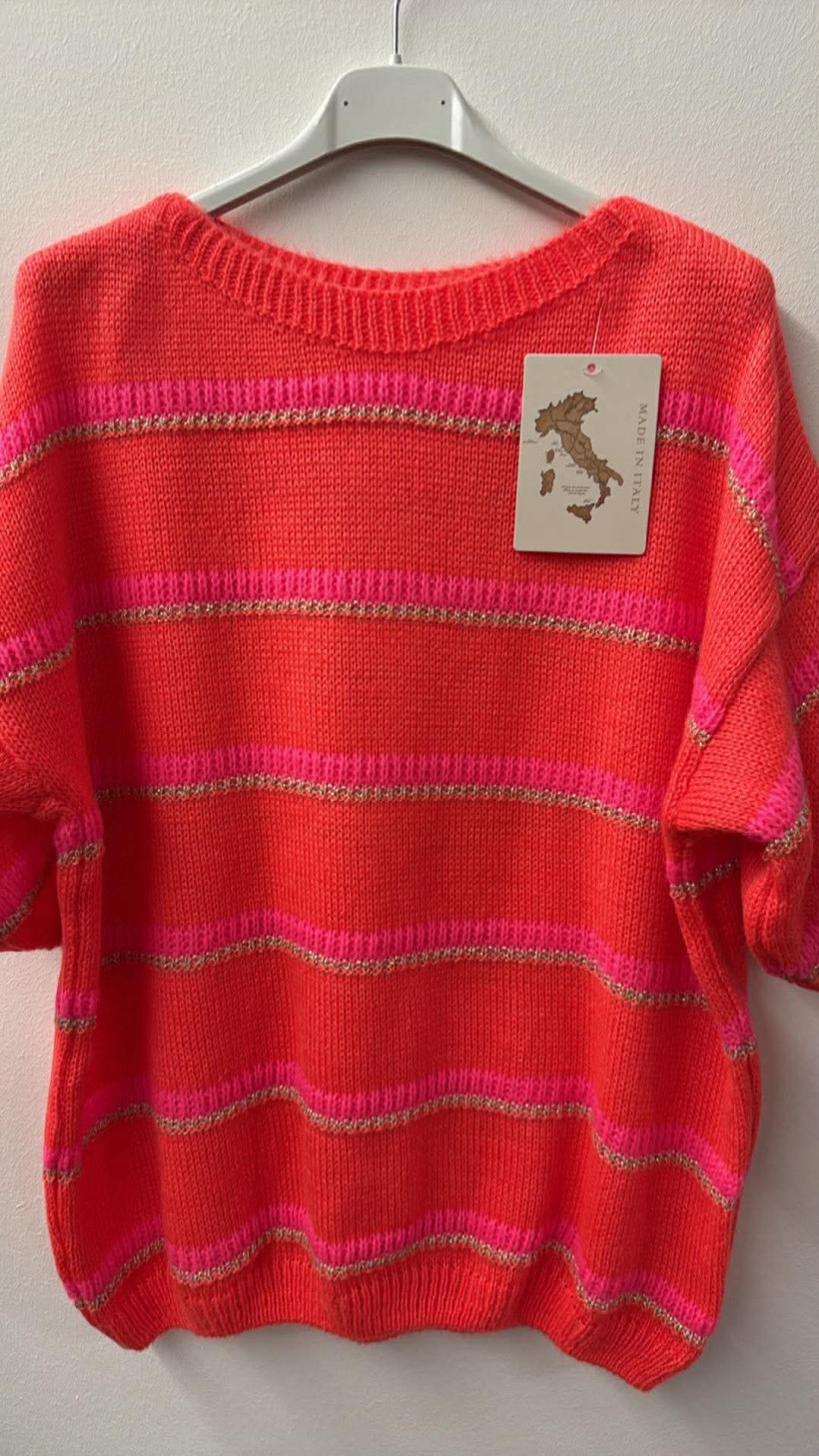 Italia nr.9 - Sweter w pasy ze złotą nitką - 8126 - pomarańcz