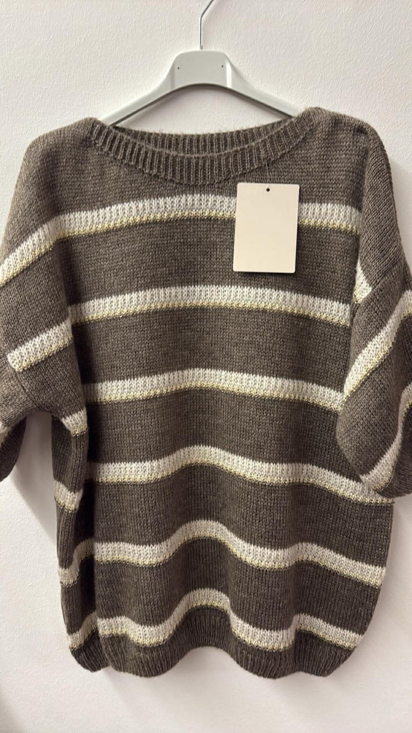 Italia nr.9 - Sweter w pasy ze złotą nitką - 8126 - fango