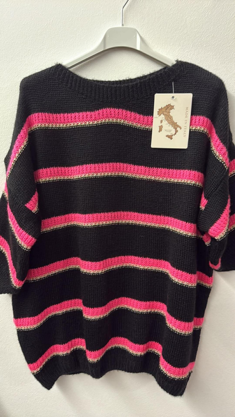 Italia nr.9 - Sweter w pasy ze złotą nitką - 8126 - czarny