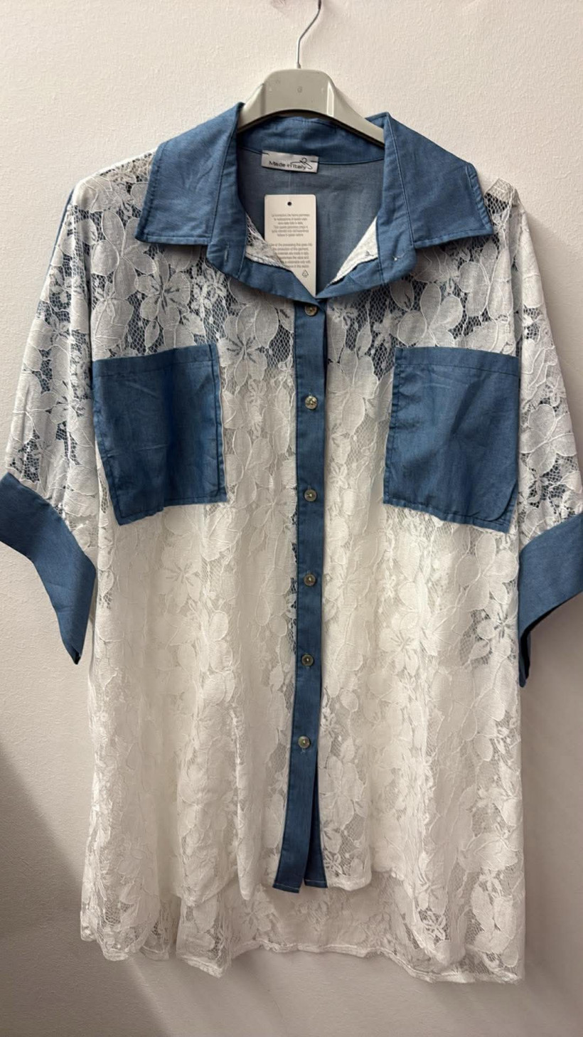 Italia nr.9 - Koszula koronkowa z dodatkiem jeansu - 07948