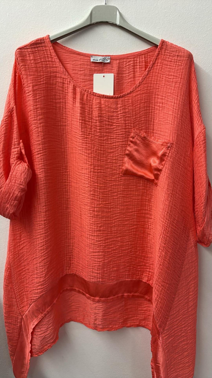  Italia nr.9 - Tunika jednokolorowa z rogami i atłasowym wykończeniem - kieszonka - 07867 - pomarańczowy koral